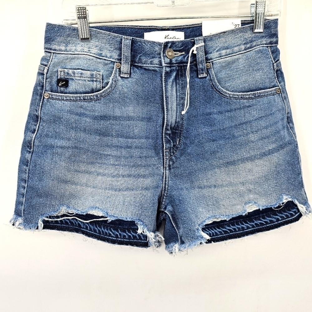 Kancan Ridgid Denim Distressed Light Wash Shorts Womens 7 (28) 100% Cotton